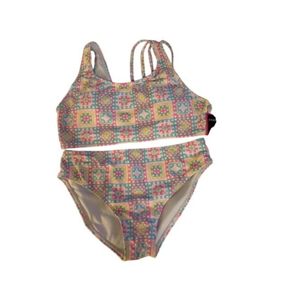 Andy & Evan Kids Girls L/14 Bikini Two Piece Swimsuit Geometric Tile Print